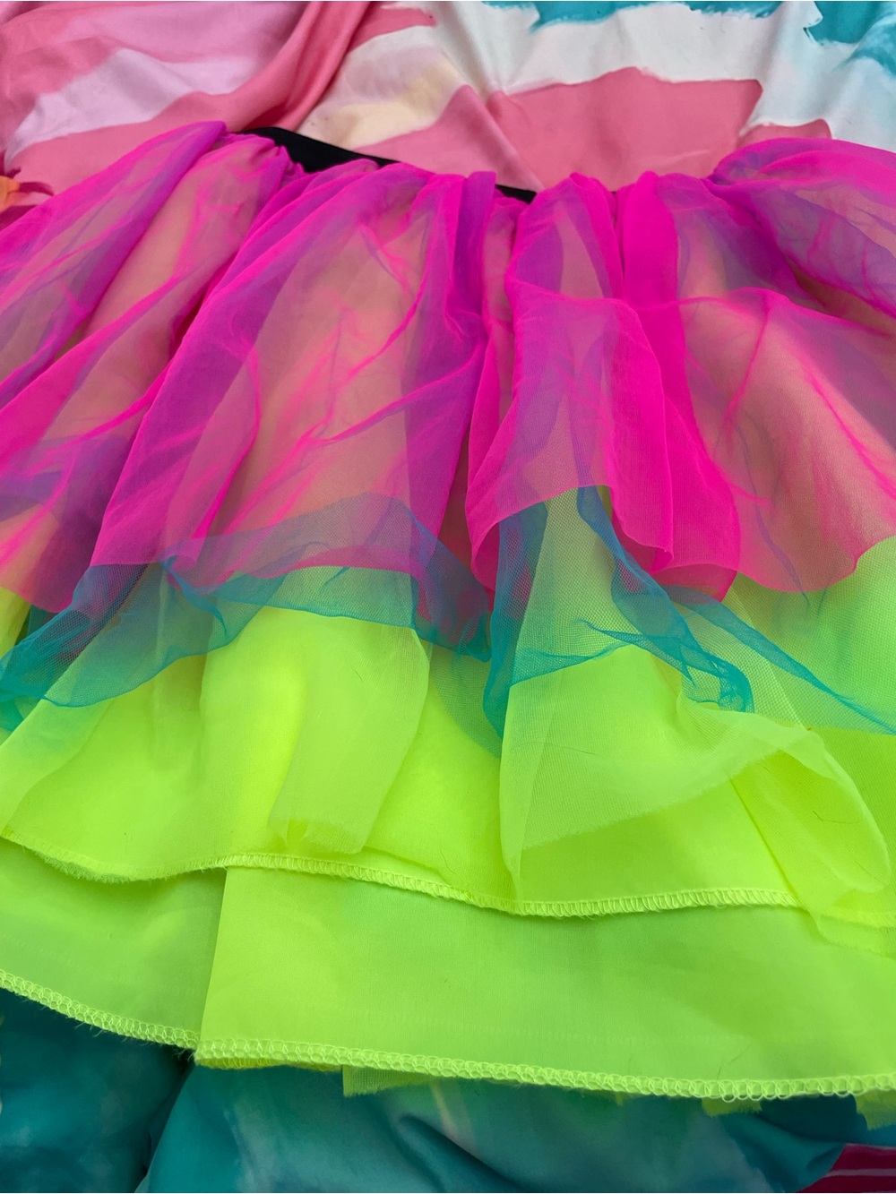 Source Unknown Neon Pink and Neon Yellow Layered Tulle Mini Skirt